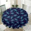 Teal And Purple Dragonfly Pattern Print Waterproof Round Tablecloth
