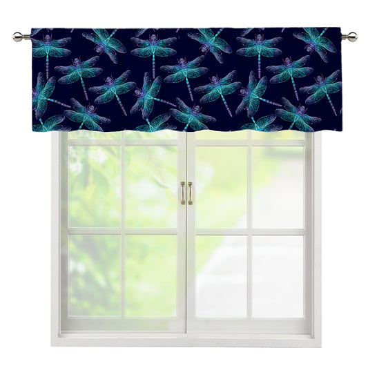 Teal And Purple Dragonfly Pattern Print Window Valance