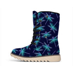 Teal And Purple Dragonfly Pattern Print Winter Boots