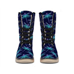 Teal And Purple Dragonfly Pattern Print Winter Boots
