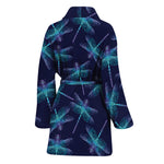 Teal And Purple Dragonfly Pattern Print Women's Bathrobe