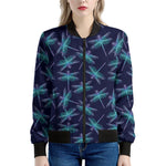 Teal And Purple Dragonfly Pattern Print Women's Bomber Jacket