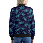 Teal And Purple Dragonfly Pattern Print Women's Bomber Jacket