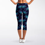 Teal And Purple Dragonfly Pattern Print Women's Capri Leggings
