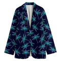 Teal And Purple Dragonfly Pattern Print Women's Cotton Blazer