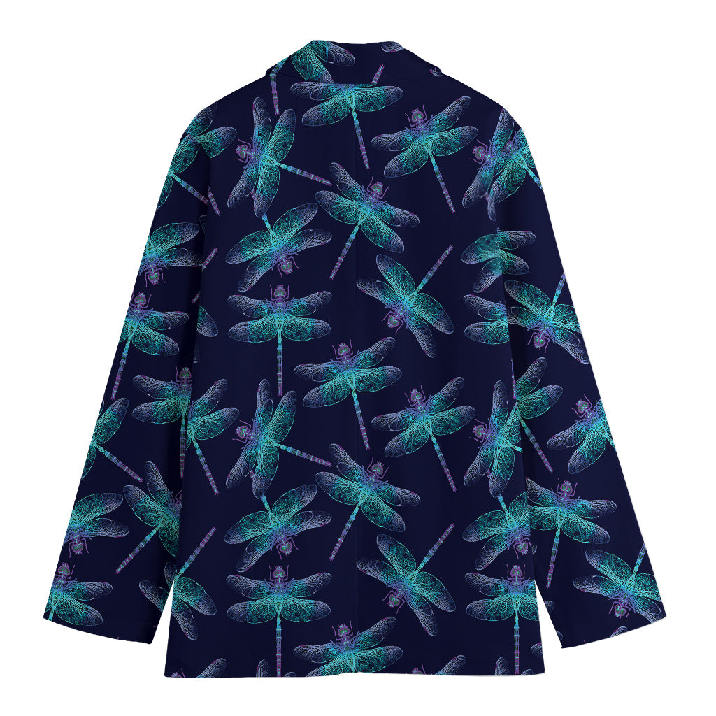 Teal And Purple Dragonfly Pattern Print Women's Cotton Blazer
