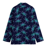 Teal And Purple Dragonfly Pattern Print Women's Cotton Blazer