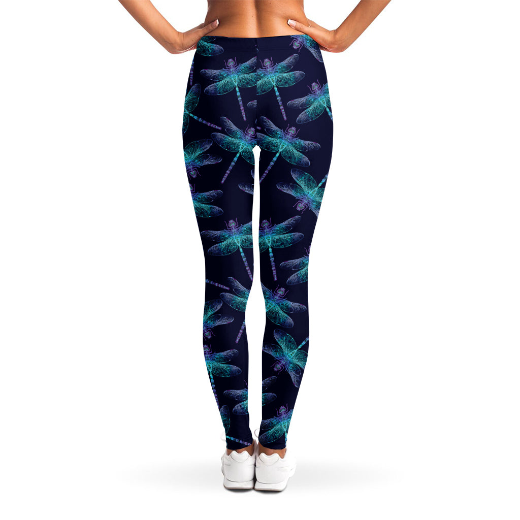 Teal And Purple Dragonfly Pattern Print Women's Leggings