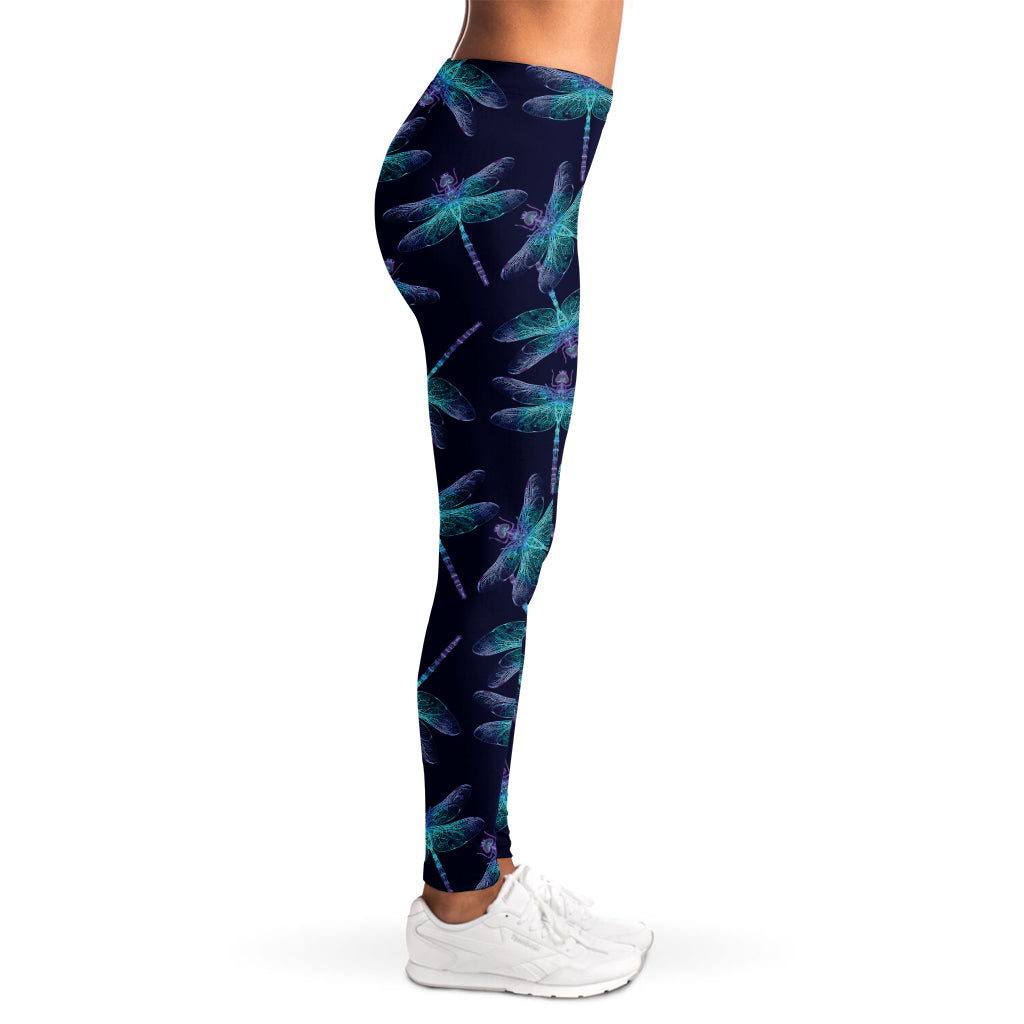 Teal And Purple Dragonfly Pattern Print Women's Leggings
