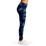 Teal And Purple Dragonfly Pattern Print Women's Leggings