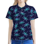 Teal And Purple Dragonfly Pattern Print Women's Polo Shirt