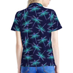 Teal And Purple Dragonfly Pattern Print Women's Polo Shirt