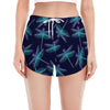 Teal And Purple Dragonfly Pattern Print Women's Split Running Shorts