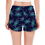 Teal And Purple Dragonfly Pattern Print Women's Split Running Shorts