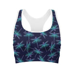 Teal And Purple Dragonfly Pattern Print Women's Sports Bra