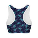Teal And Purple Dragonfly Pattern Print Women's Sports Bra