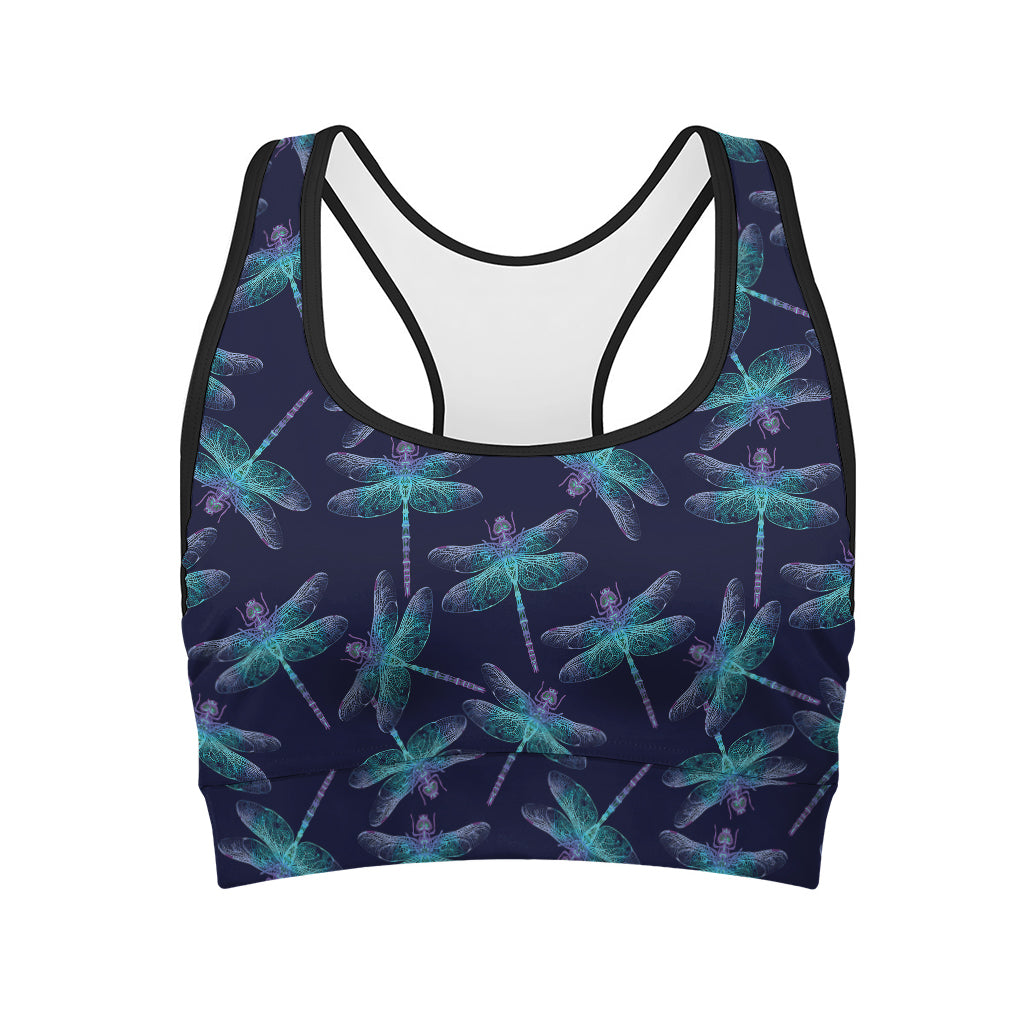 Teal And Purple Dragonfly Pattern Print Women's Sports Bra