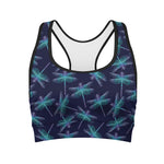 Teal And Purple Dragonfly Pattern Print Women's Sports Bra