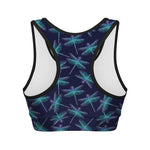Teal And Purple Dragonfly Pattern Print Women's Sports Bra