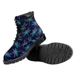 Teal And Purple Dragonfly Pattern Print Work Boots