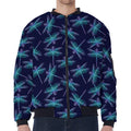 Teal And Purple Dragonfly Pattern Print Zip Sleeve Bomber Jacket