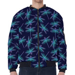 Teal And Purple Dragonfly Pattern Print Zip Sleeve Bomber Jacket