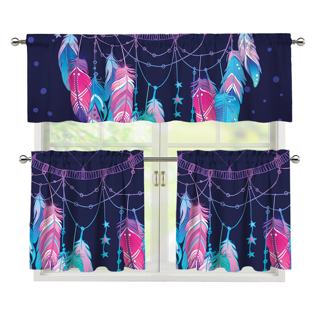 Teal And Purple Dream Catcher Print 3 Piece Kitchen Curtains