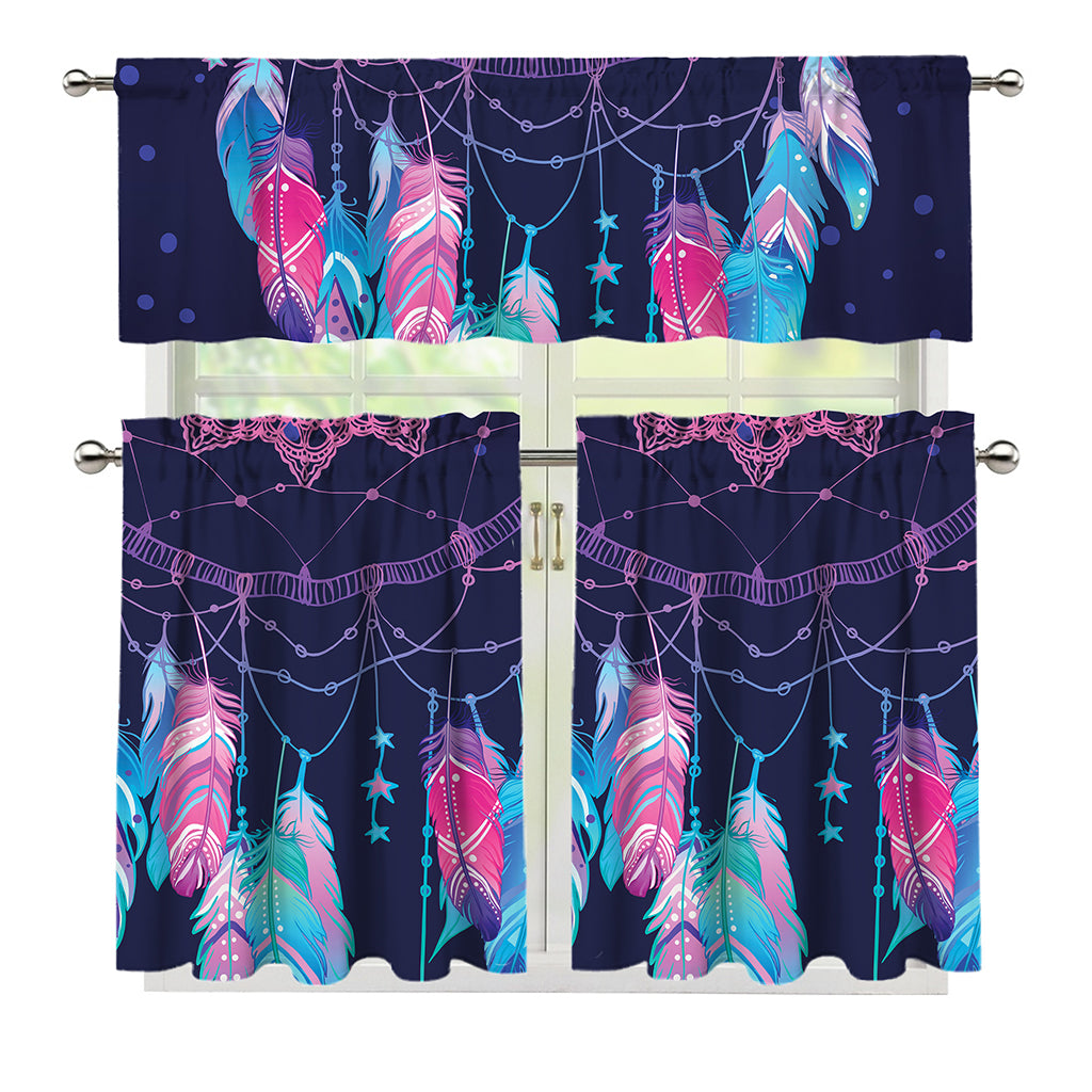 Teal And Purple Dream Catcher Print 3 Piece Kitchen Curtains