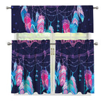 Teal And Purple Dream Catcher Print 3 Piece Kitchen Curtains