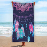 Teal And Purple Dream Catcher Print Beach Towel