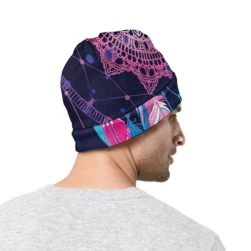 Teal And Purple Dream Catcher Print Beanie