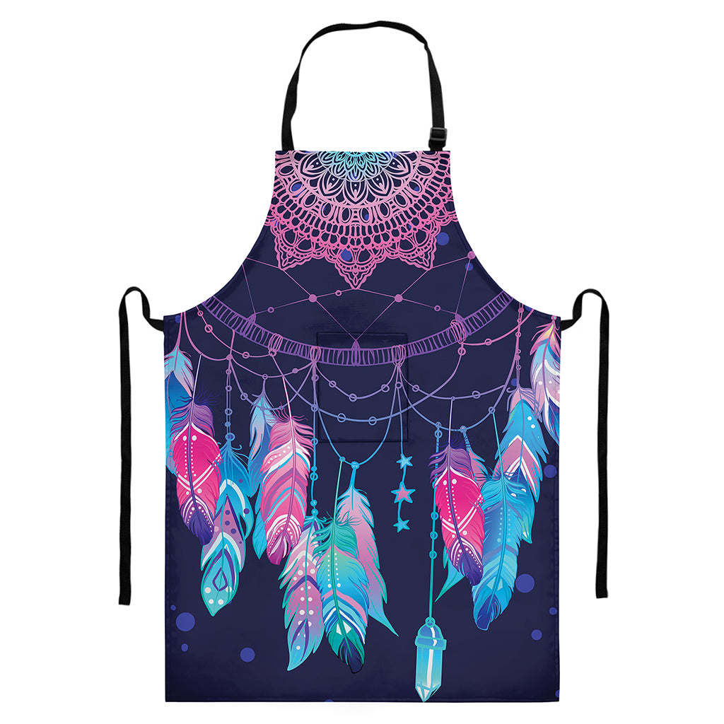 Teal And Purple Dream Catcher Print Bib Apron With Pocket