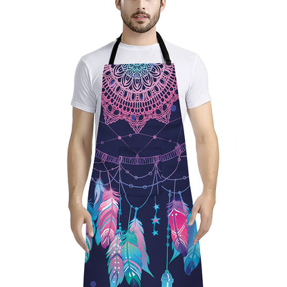 Teal And Purple Dream Catcher Print Bib Apron With Pocket