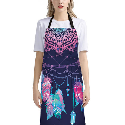 Teal And Purple Dream Catcher Print Bib Apron With Pocket