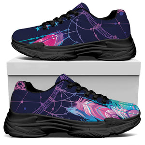 Teal And Purple Dream Catcher Print Black Chunky Shoes