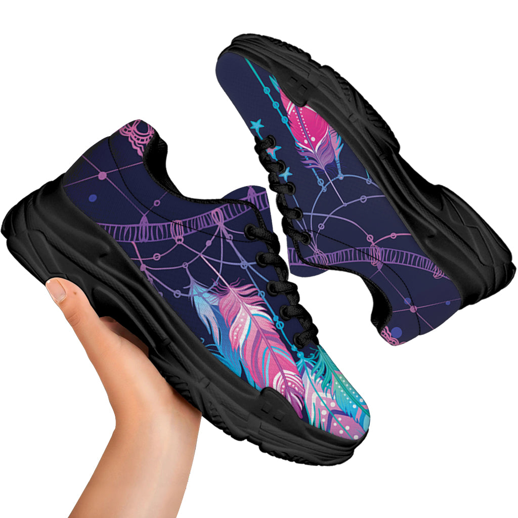 Teal And Purple Dream Catcher Print Black Chunky Shoes