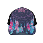 Teal And Purple Dream Catcher Print Black Mesh Trucker Cap