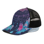 Teal And Purple Dream Catcher Print Black Mesh Trucker Cap