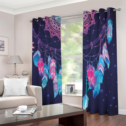 Teal And Purple Dream Catcher Print Blackout Grommet Curtains