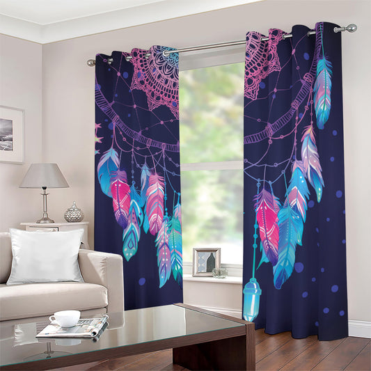 Teal And Purple Dream Catcher Print Blackout Grommet Curtains