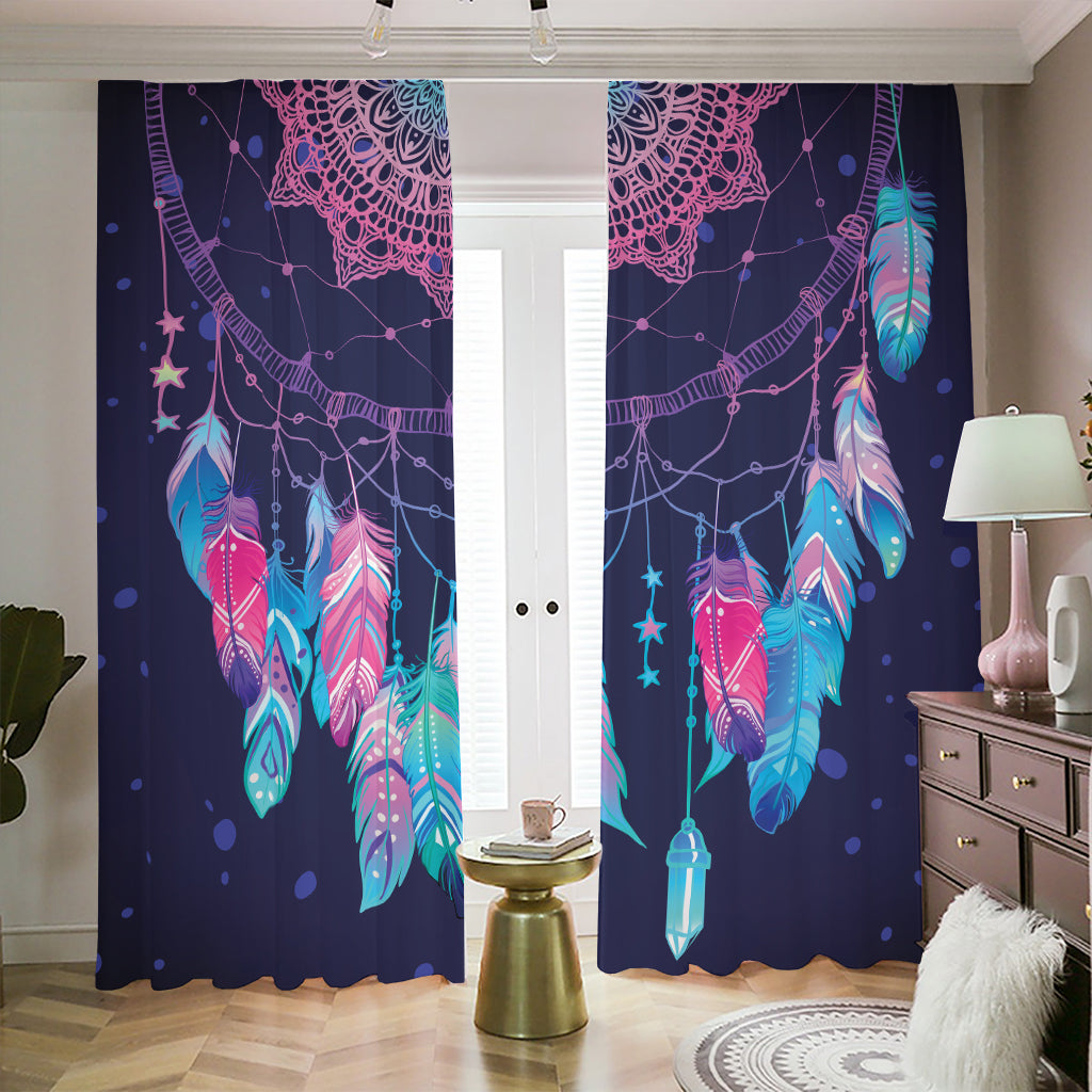 Teal And Purple Dream Catcher Print Blackout Pencil Pleat Curtains