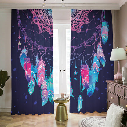 Teal And Purple Dream Catcher Print Blackout Pencil Pleat Curtains