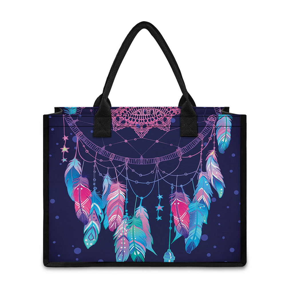 Teal And Purple Dream Catcher Print Canvas Tote Bag