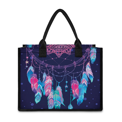 Teal And Purple Dream Catcher Print Canvas Tote Bag