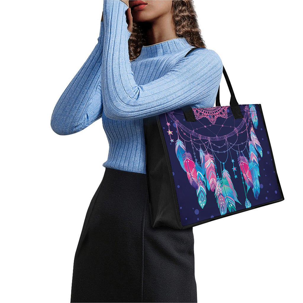 Teal And Purple Dream Catcher Print Canvas Tote Bag