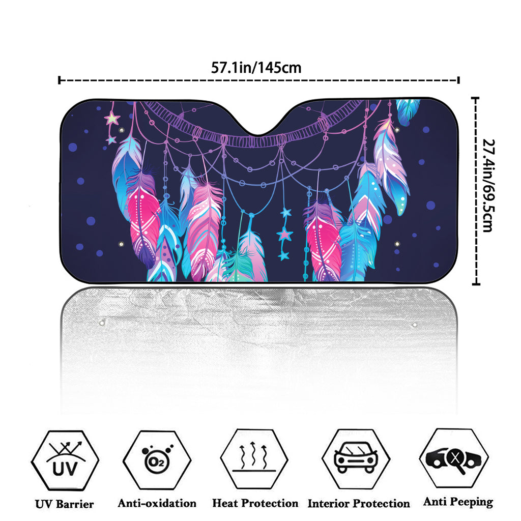 Teal And Purple Dream Catcher Print Car Windshield Sun Shade