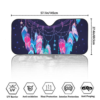 Teal And Purple Dream Catcher Print Car Windshield Sun Shade