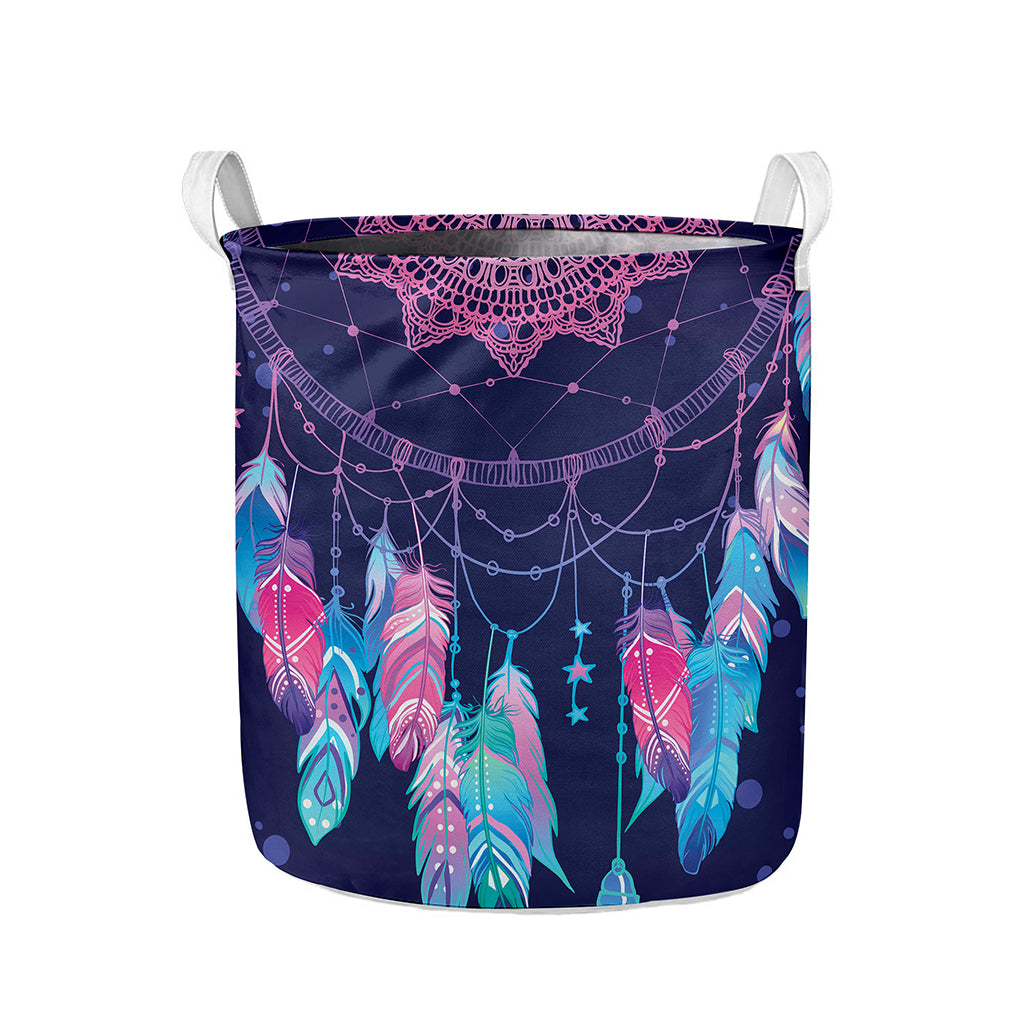 Teal And Purple Dream Catcher Print Collapsible Laundry Basket