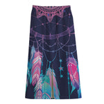 Teal And Purple Dream Catcher Print Cotton Front Slit Maxi Skirt