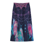 Teal And Purple Dream Catcher Print Cotton Front Slit Maxi Skirt